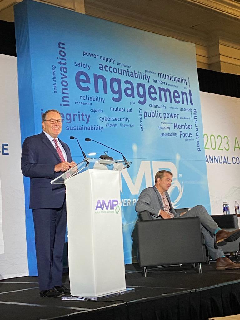 In our second general session of the day, Mason Baker, CEO/general manager of @UAMPS_, and Randy Howard, CEO of @NCPA_Alert, discuss advancing generation technologies that their organizations have introduced. #AMPAnnualConference #WeArePublicPower #PublicPower