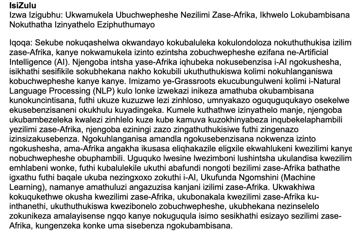 Read: Abstract that got us the invitation for the Keynote.

Title - Hear the Drums: Embracing Technology and African Languages, A Call for Collaboration and Urgent Action

It is available in English, isiZulu for now.

Add your translation docs.google.com/document/u/1/d…

#ALASA #ALASA23
