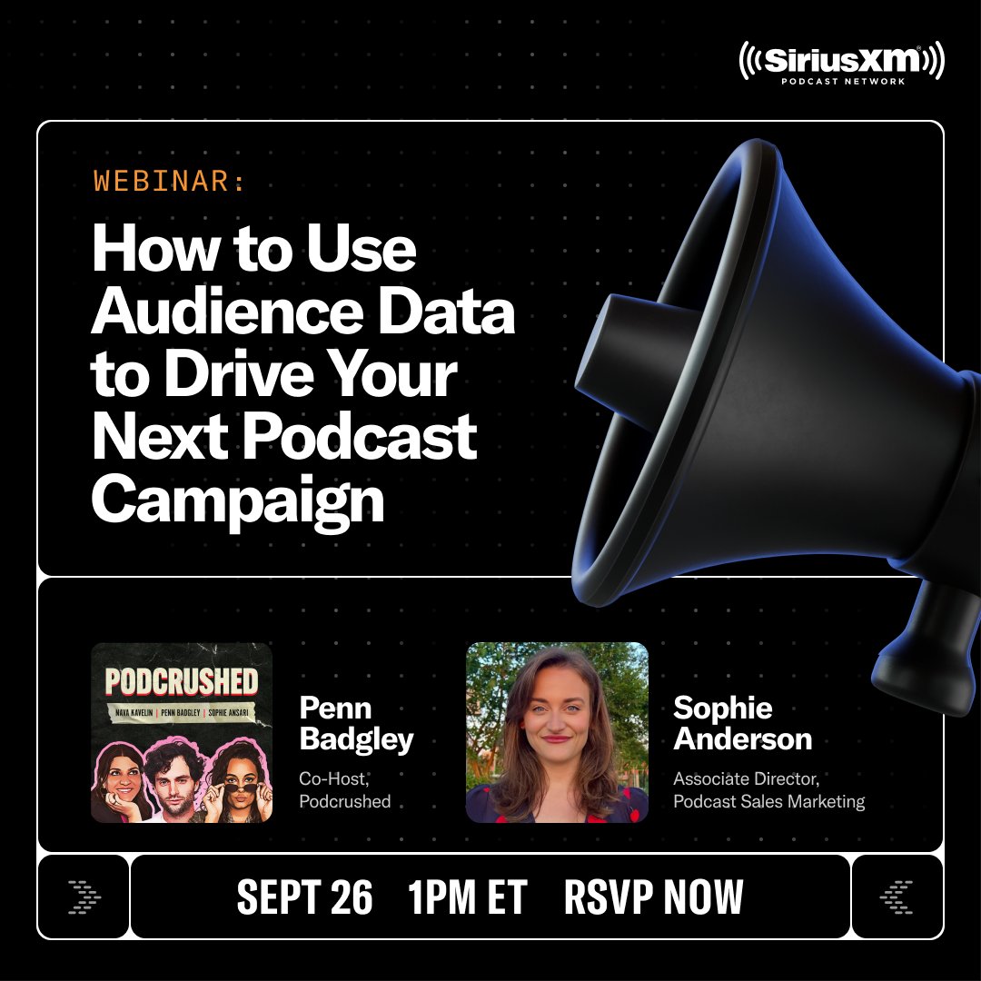 Our #webinar feat. @Podcrushed hosts, @PennBadgley and #NavaKavelin, is happening today @ 1PM ET/10AMPT. 

Join here: bit.ly/3PKSzNk

#podcastadvertising #podcastinsights