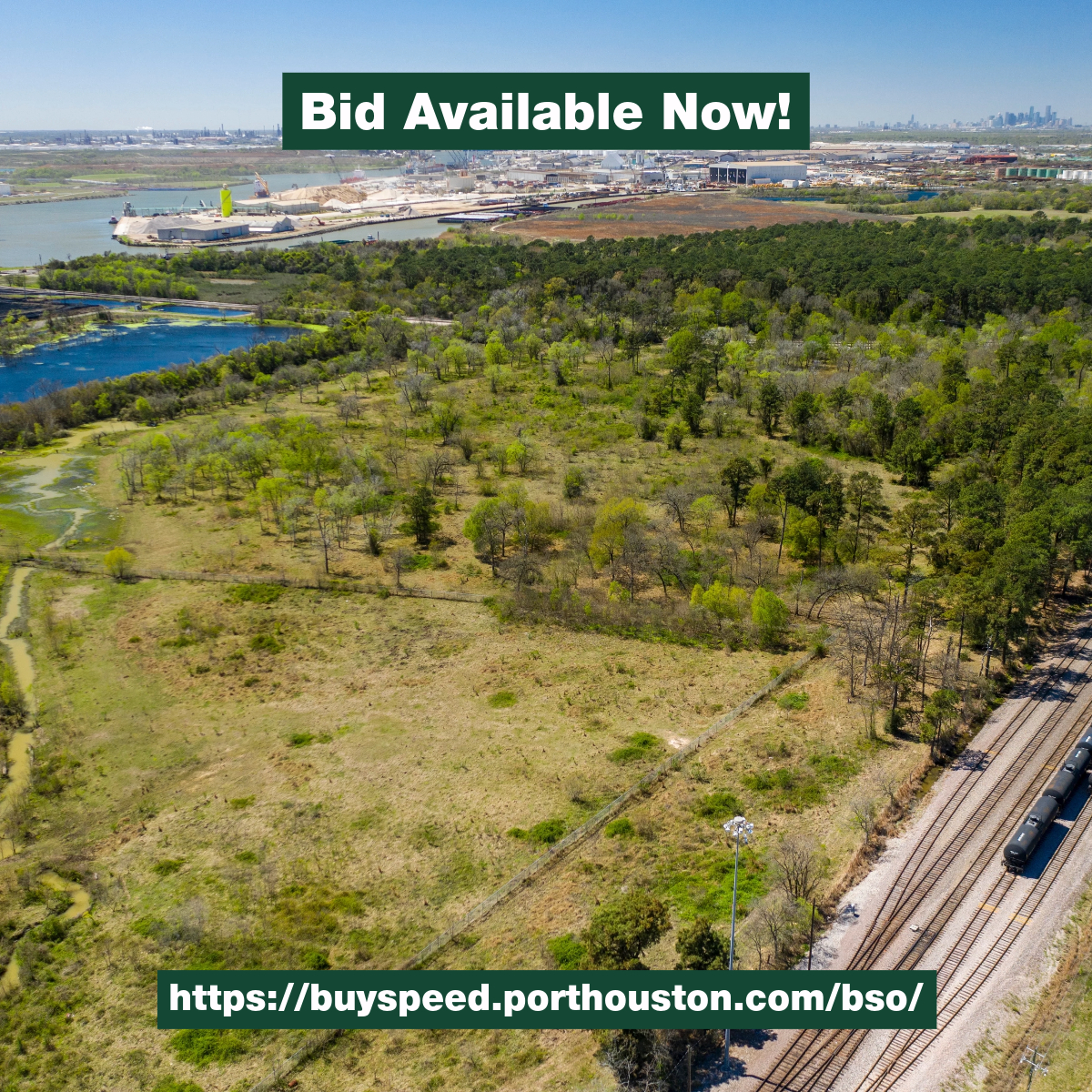 Port_Houston's tweet photo. Now available for bidding! Port Houston is looking for companies to help pre-develop land on our Greens Bayou Terminal Property. Closing date is set for September 27, so get your bid in now! #businessopportunity #openbids #procurement #PortHOU https://t.co/huL5vmCsJu