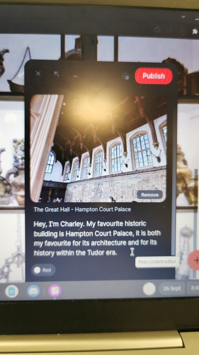 HistoricCharley's tweet photo. My favourite part about university so far, is that everyday I've been able to speak about Hampton Court Palace! And the Tudors!! https://t.co/fBcgtwk9iP
