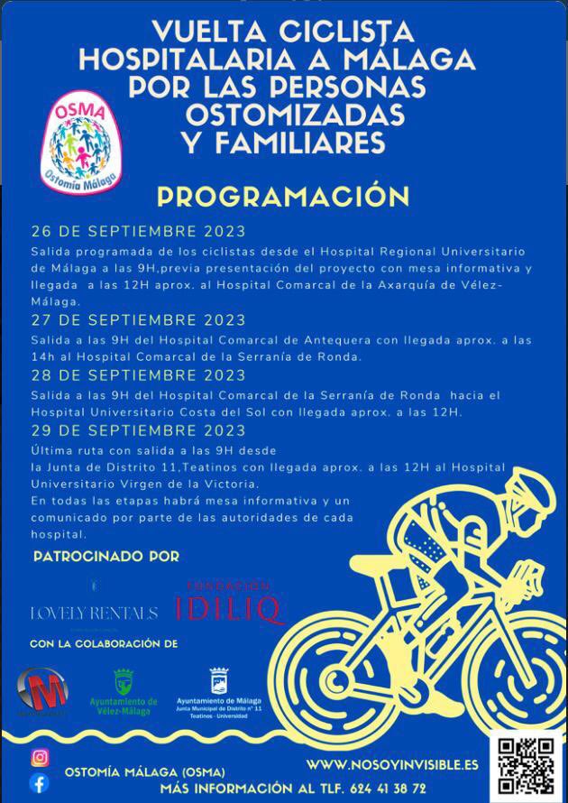 SaludNorteMalag's tweet image. Mañana estaremos con la Vuelta Ciclista 🚲Hospitalaria 🏥 a Málaga por las personas Ostomizadas y Familiares como salida de etapa. #OSMA