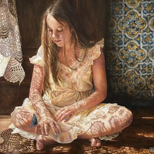 Queensnorth's tweet photo. "The Blue Butterfly" 2023 -Daniela Werneck. Brazilian-American, b. 1974. Watercolor on aquaboard. #art #painting #traditionalart #ArtNotAI https://t.co/2oUALXC68m
