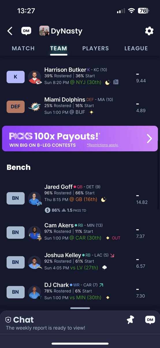 Prim3timeStein's tweet photo. @DynastyDadFF 0-3 currently… 12 team .5 ppr 1 QB … https://t.co/enEYWnBShn