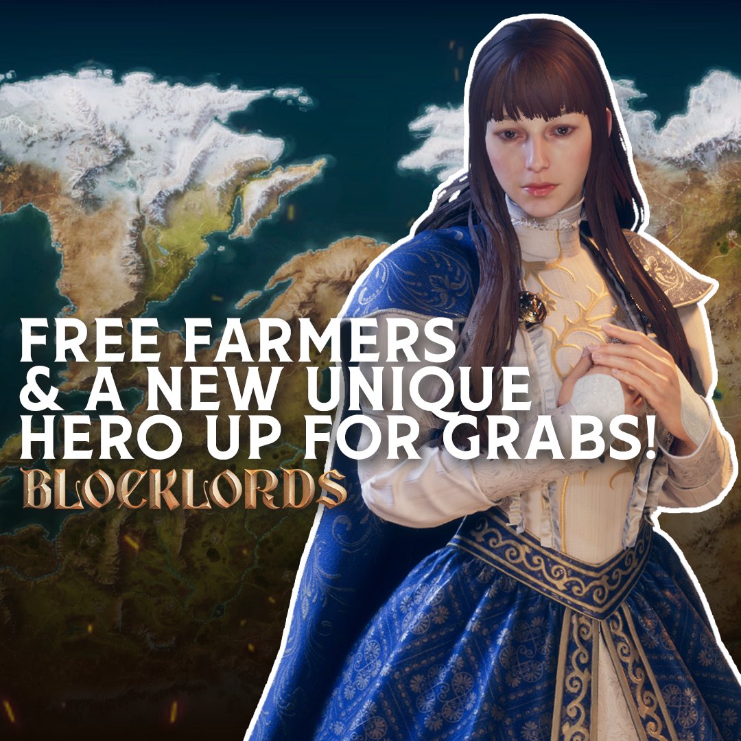 BLOCKLORDS's tweet photo. 🎮 Connect & play BLOCKLORDS with your @CoinbaseWallet to snag a FREE Farmer from BLOCKLORDS! Fancy ruling? All qualifiers get a shot at winning a Unique Hero!  

Please note: This is exclusively available to new sign-ups.

Excited? Here's how:  

1️⃣ Create a BLOCKLORDS account & seamlessly connect your Coinbase Wallet. 
2️⃣ Download BLOCKLORDS on the Epic Games store. 3️⃣ In-game, gather 2500 Wheat for a free Basic Farmer! 

📆 Every day at 12pm UTC, a Basic Farmer is given to eligible users meeting the criteria and having 2500 wheat at the snapshot. Each wallet can claim one free Farmer. By doing this you're eligible for a raffle to win a Unique Hero if you hold on the raffle day!  🎉

A Unique Hero could be yours! Complete all steps before October 10th at 12pm UTC for a chance to win! Good Luck and happy farming! 🚜