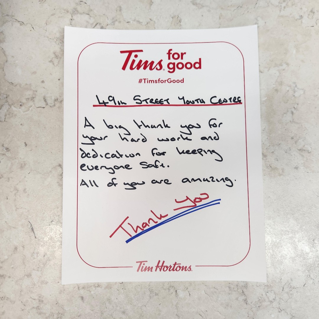 YouthHQRD's tweet photo. This morning, Les, Shar, Donna, and Kristina were delighted to accept a donation of coffee and snacks from Tim Hortons as part of their #TimsForGood campaign.
Thank you once again for the generous gift, Tim Hortons! https://t.co/1WBHyQgs6Q