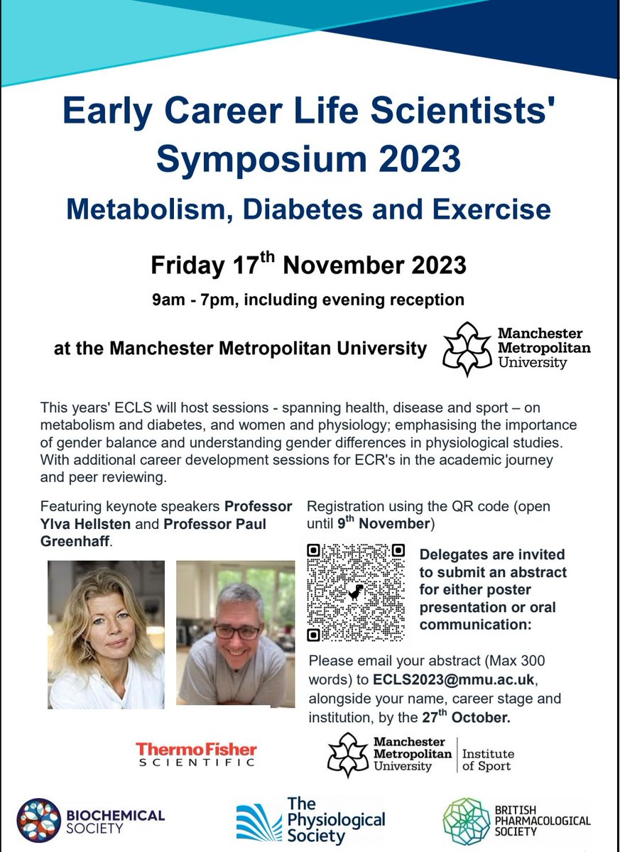 Dr Natasha Hadgraft (@nehadgraft) on Twitter photo Inviting all ECRs with research interests in Metabolism, Diabetes and Exercise, the ECLS will take place at MMU on 17th November. Please register and submit abstracts through the QR code and email below, respectively.
<a href="/MMU_Research/">Research & Innovation at Manchester Met</a> <a href="/MMU_LifeScience/">ManMet Life Sciences</a> Inviting all ECRs with research interests in Metabolism, Diabetes and Exercise, the ECLS will take place at MMU on 17th November. Please register and submit abstracts through the QR code and email below, respectively.
<a href="/MMU_Research/">Research & Innovation at Manchester Met</a> <a href="/MMU_LifeScience/">ManMet Life Sciences</a>