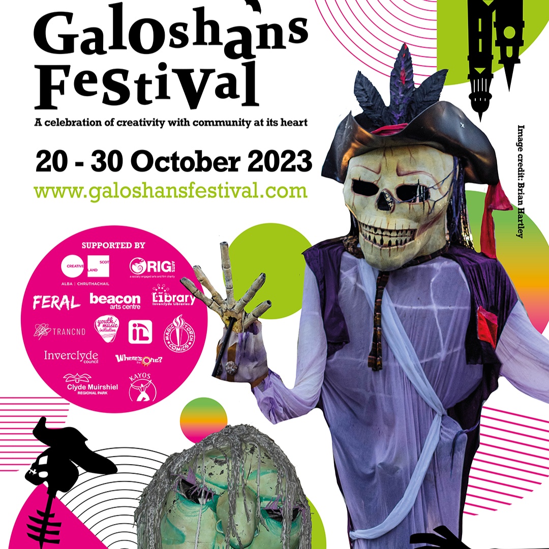 GaloshansFest's tweet photo. GALOSHANS FESTIVAL IS BACK! 🎃20th - 30th OCT 2023

@RIGArtsGreenock and @FERAL_Arts along with this year’s partners have created a bumper-packed programme guaranteed to capture your imagination and get you truly in the Halloween spirit!  Find out more: https://t.co/wPzjiJp6hc https://t.co/6PiZoAYqAB