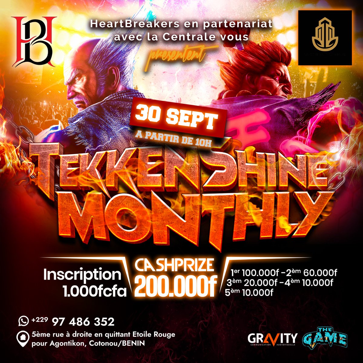 H_B_esport's tweet photo. Afin de rendre plus compétitif la communauté béninoise de #Tekken, la Centrale Company de 
@RichardFlash (Sponsor Officiel) et #HeartBreakers en partenariat avec #TheGame et #Gravity lancent le "Tekken Shine Monthly" ce samedi 30 septembre 2023 à 10h..

#HB_team #wasexo https://t.co/dja0026lJV