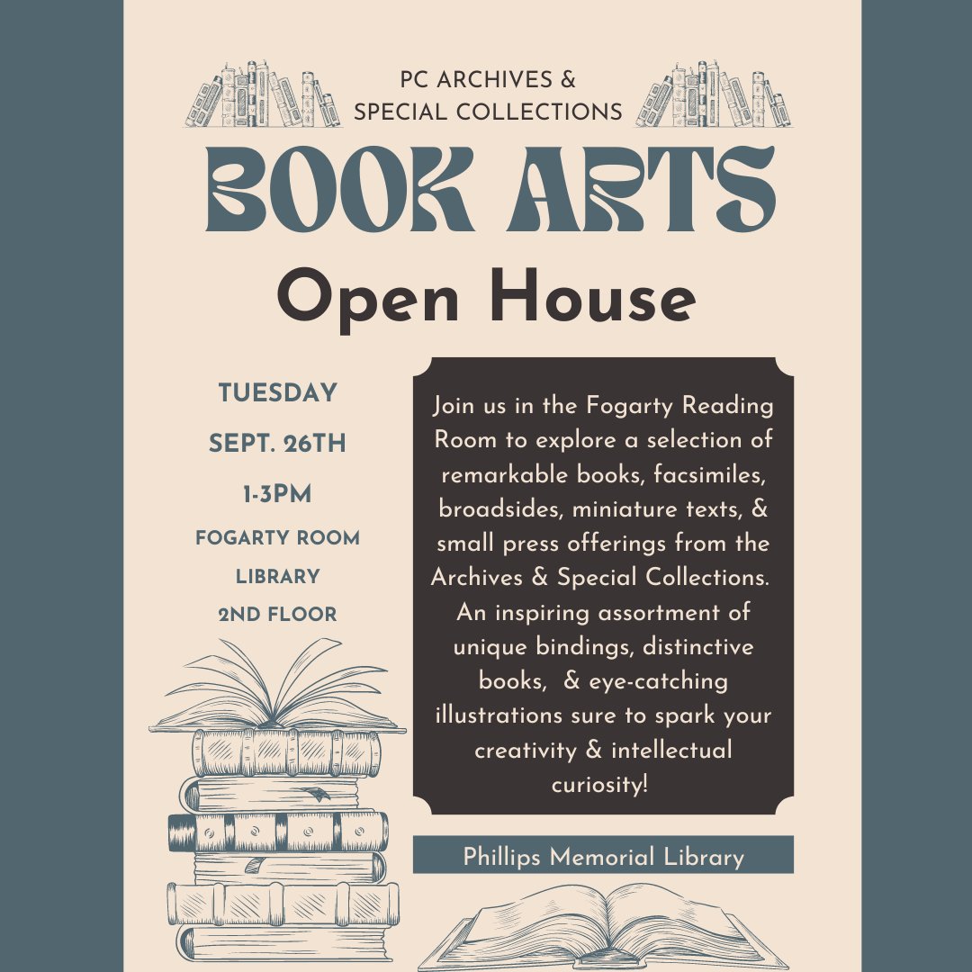 Library_PC's tweet image. TODAY! Come to the Library&apos;s Fogarty Reading Room on the 2nd floor today from 1-3 for the Archives Open House. We are featuring some of our rare books - from miniatures to BIG books to unique publications, so come check out the weird and wonderful side of book arts!