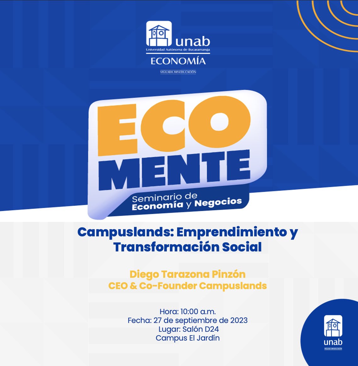 Economía Unab (@economiaunab) on Twitter photo Los invitamos a todos a escuchar a <a href="/TarazonaPinzon/">Diego Tarazona P.</a> de <a href="/Campuslands/">Campuslands</a> en la <a href="/unab_online/">Universidad UNAB</a> sobre transformación social y educación. Los invitamos a todos a escuchar a <a href="/TarazonaPinzon/">Diego Tarazona P.</a> de <a href="/Campuslands/">Campuslands</a> en la <a href="/unab_online/">Universidad UNAB</a> sobre transformación social y educación.