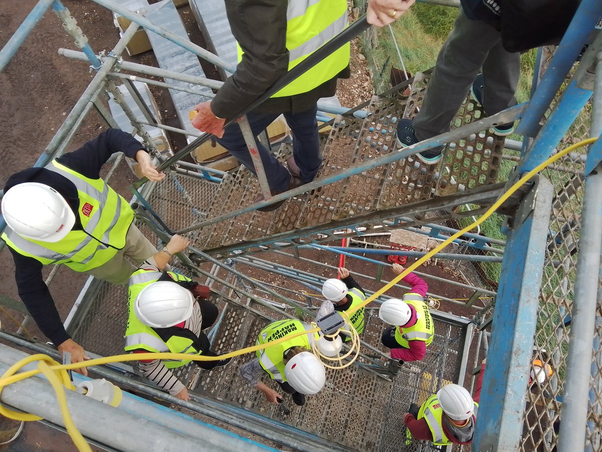 NpTbridge's tweet photo. Going down! A Big Bridge thank you to the amazing @JohnPerkinsCon team for showing us - and members of the   Friends of @NewportMuseum and Gallery -  the construction progress of our brand new @NpTbridge Visitor Centre! #itsOURBridge https://t.co/WjWGLhCv3k