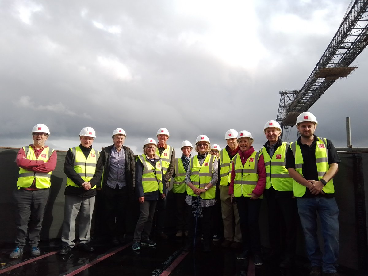 NpTbridge's tweet photo. Going down! A Big Bridge thank you to the amazing @JohnPerkinsCon team for showing us - and members of the   Friends of @NewportMuseum and Gallery -  the construction progress of our brand new @NpTbridge Visitor Centre! #itsOURBridge https://t.co/WjWGLhCv3k