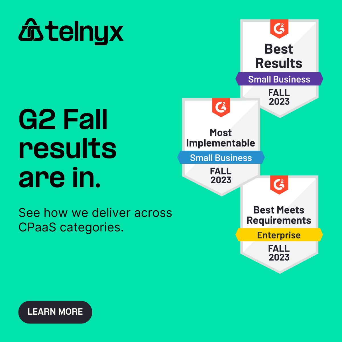 telnyx's tweet image. 🥇Telnyx has been named a Leader in the Fall 2023 G2 report🥇

Thanks to our amazing customers for your support—let's keep on changing the game together. 

Learn more: telnyx.com/landing/g2?utm…

#Telnyx #G2Leader #BusinessCommunications #Fall2023