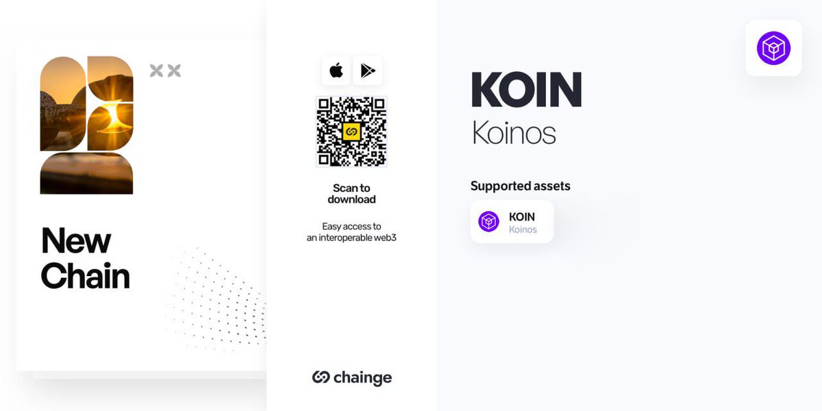 💥 Thrilled to announce a much awaited chain integration!  

📲 #koinos is live in the Chainge mobile app along with the $KOIN token

🔥 You can now Store, Transfer &amp; Operate $KOIN in the Chainge Finance self-custodial wallet available on the Appstore and Playstore

😎 Stay tuned