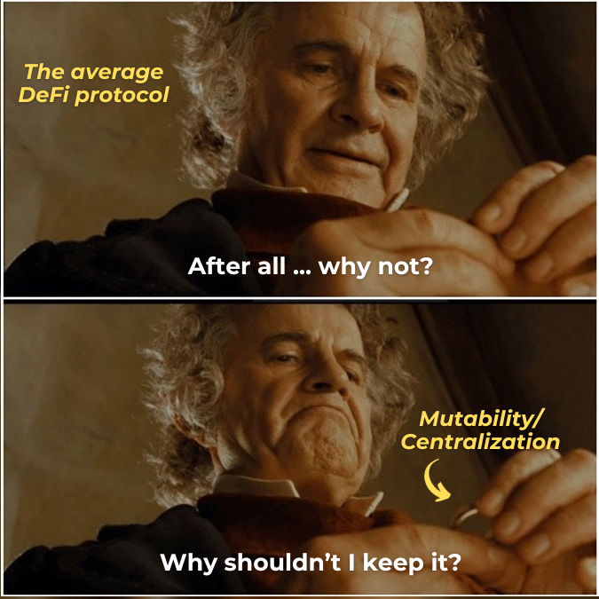 Many projects in #DeFi state how they WILL one day become more decentralized. That they WILL make their smart contracts immutable. That they WILL get rid of their governance. But power corrupts too often. Humans are way too greedy. And forget their promises. Shoutout to a…