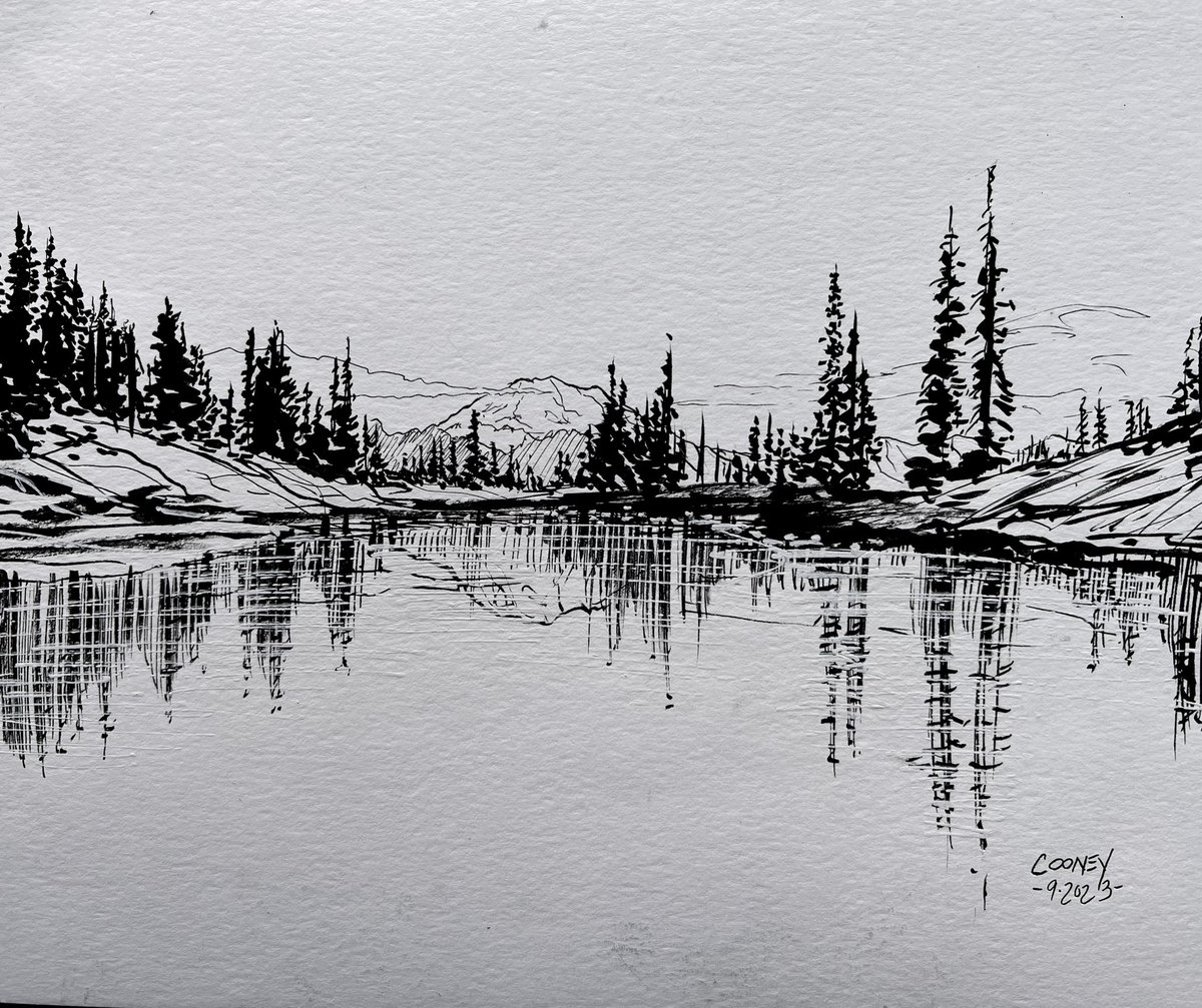 Morning sketch: 
Pen and ink of Mount Rainier, WA

#penandink #brushpen #twsbi #fountainpen #mountrainier #sketch #draweveryday