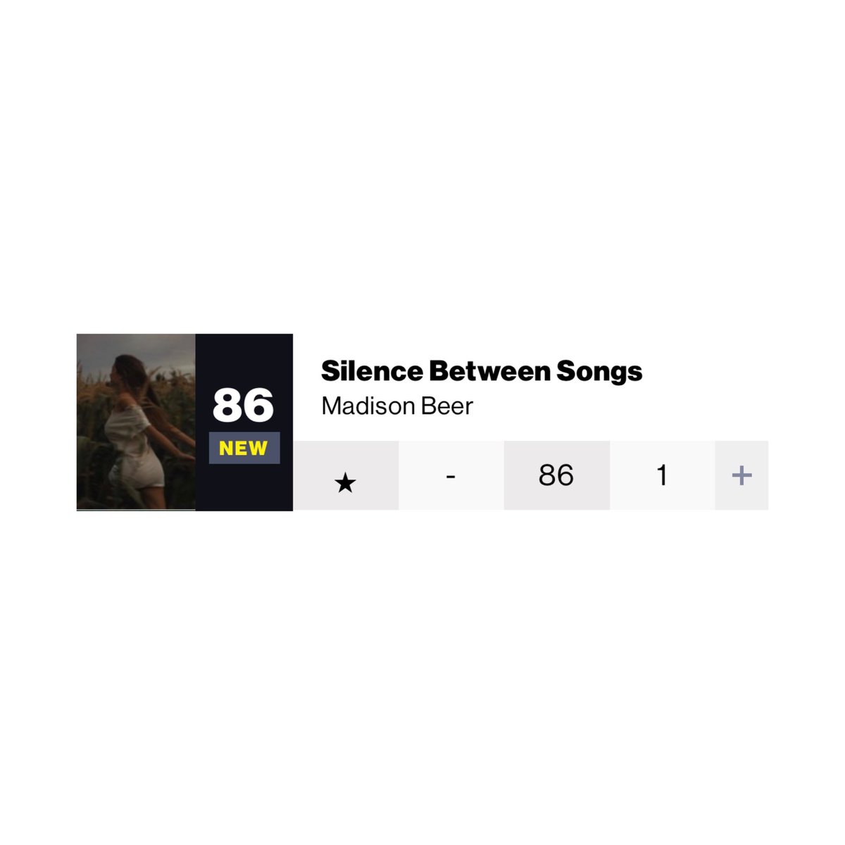 “Silence Between Songs” de Madison Beer debuta oficialmente en el puesto #86 en Billboard 200 Albums.

— obtiene su primera entrada en la lista Billboard Artist 100 en el puesto #74, luego del lanzamiento de su álbum 'Silence Between Songs'.