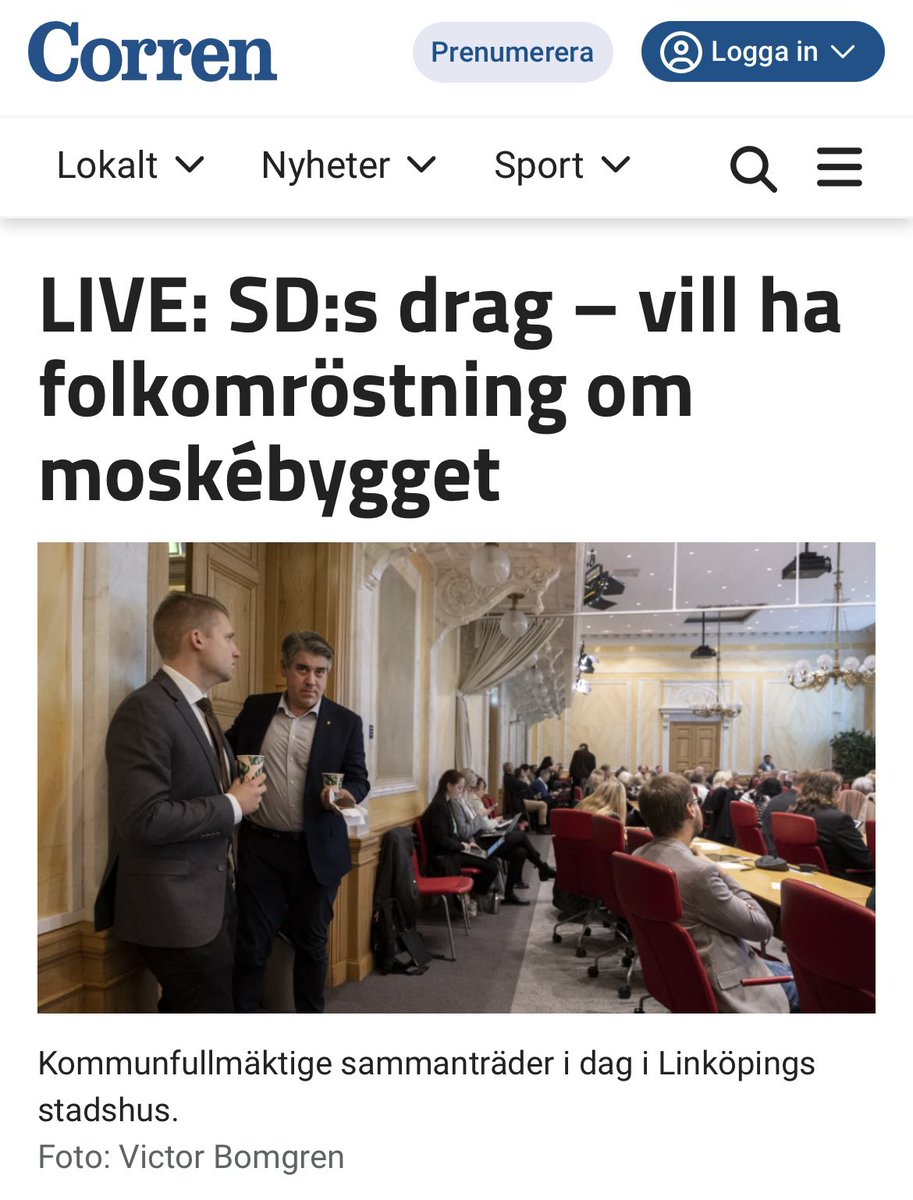 JonAndSD's tweet photo. Under dagens sammanträde med Linköpings kommunfullmäktige har vi i SD Linköping deklarerat från talarstolen att vi med start i november drar igång en folkomröstningskampanj för att försöka stoppa det islamistkopplade moskébygget i stadsdelen Lambohov. 🕌 https://t.co/kZ00Jx0gEE https://t.co/mve9IfiTjn