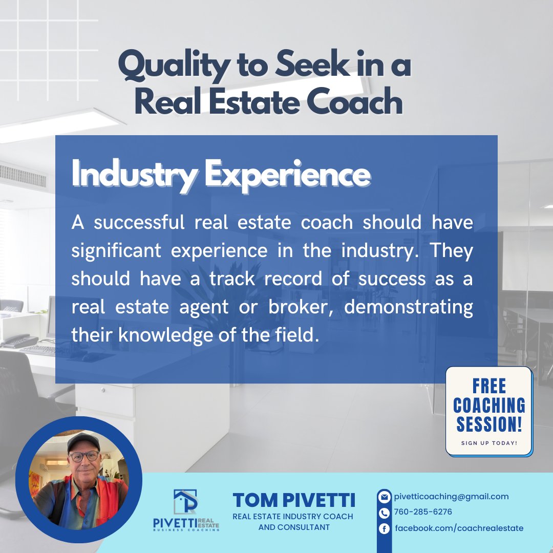 PivettiCoaching's tweet image. Industry Experience: Your real estate coach should be well-versed in the field, boasting a successful career as an agent or broker. Their industry know-how sets the foundation for effective guidance. 👨‍💼

➡ Schedule 1st free coaching session - meetme.so/TomPivetti