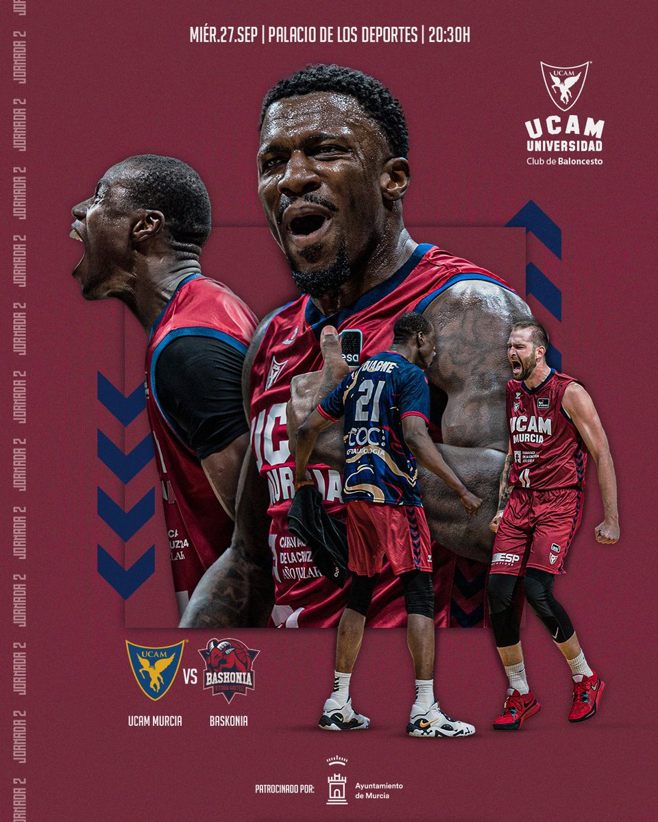 🏀 <a href="/UCAMMurcia/">UCAM Murcia</a> 🆚 <a href="/Baskonia/">Kosner Baskonia</a>

📆 Miércoles 27
⏰ 20:30 horas
📍 Palacio de los Deportes de Murcia
📺 <a href="/MovistarBasket/">Basket en Movistar Plus+</a> 

ℹ️  ow.ly/8y1G50PPhsZ