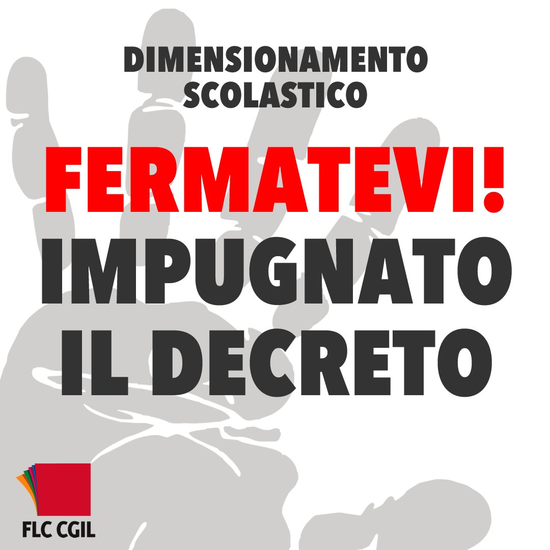 FLCCGIL's tweet photo. La #FLCCGIL impugna davanti al TAR Lazio il regolamento attuativo sul #dimensionamento della rete scolastica. Il piano va fermato: sarà un vero e proprio taglio di risorse finanziarie e professionali a danno della #scuola.
Per approfondire➡️ https://t.co/9uMAZCw9LH https://t.co/Fy7nItaKwV
