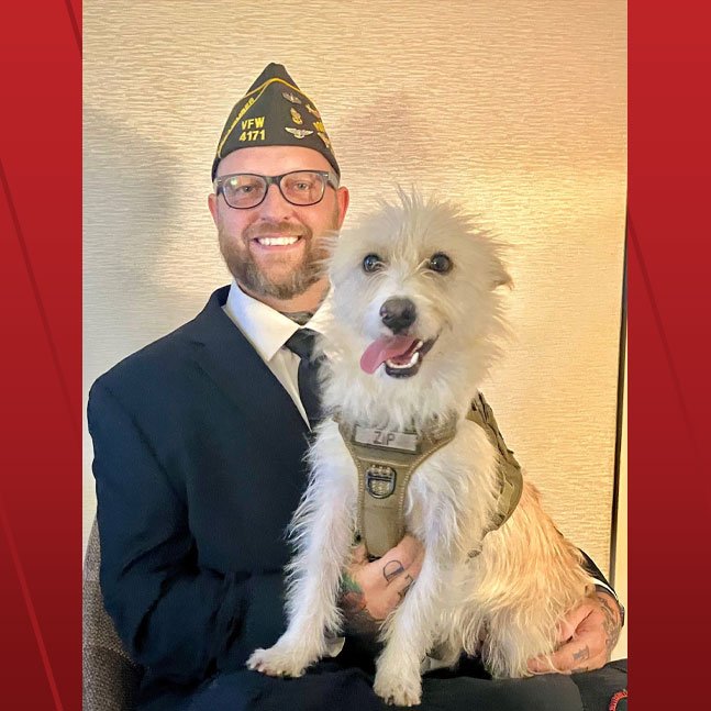 VFWHQ's tweet photo. โIโm #StillServing to educate other veterans on how joining the VFW and having a service dog can help fill the hole many veterans feel after leaving the military.โ โ VFW Post 4171 Commander Zachary Bursnall #ServiceDogAwarenessMonth
https://t.co/79viCCq7b3 https://t.co/uUorr91Gfw