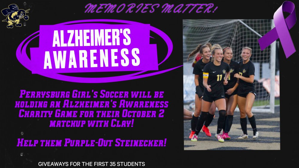 PburgAthletics's tweet photo. October 2 will be Alzheimer's Awareness Night during the Girl's Soccer game against Clay! Help us Purple-Out Steinecker while supporting a great cause!
Make donations at: https://t.co/ZmMcbmR7TK

@pburggirlsoccer
#GoJackets https://t.co/UiWid8YKVU