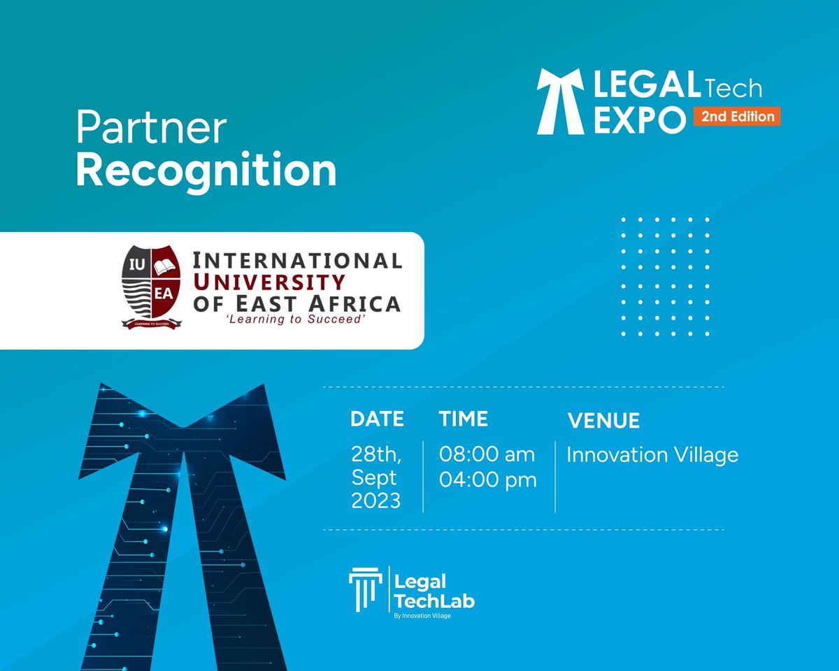 IUEA Faculty of Law (@iuea_law) on Twitter photo We are thrilled to participate as Knowledge Partners in the upcoming Legal Tech Expo, 2nd Edition! We'll be sharing knowledge on how to innovate for the legal industry.
Join us at <a href="/TheVillageUG/">The Innovation Village</a> on 28/09/23 for the #LegalTechExpo 2.0.
Register here: tivworks.typeform.com/legaltechexpo We are thrilled to participate as Knowledge Partners in the upcoming Legal Tech Expo, 2nd Edition! We'll be sharing knowledge on how to innovate for the legal industry.
Join us at <a href="/TheVillageUG/">The Innovation Village</a> on 28/09/23 for the #LegalTechExpo 2.0.
Register here: tivworks.typeform.com/legaltechexpo