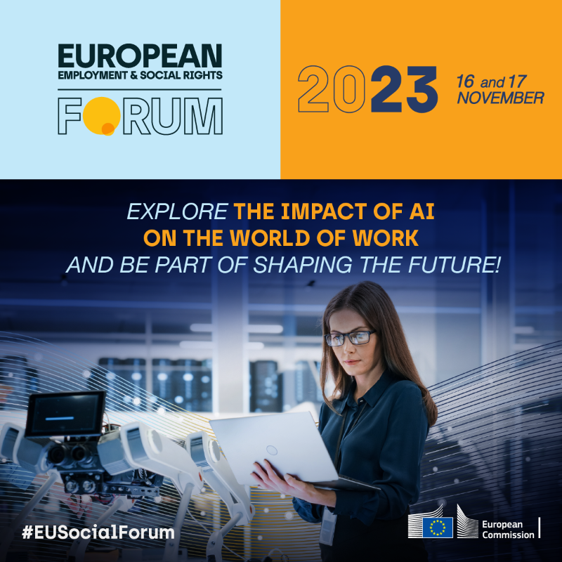 EU_Social's tweet photo. Welcome to the #EUSocialForum 2023!

2 800 people registered to discuss #AI and the world of work 👏

Speakers:
🎙️ Nobel Prize winner Chris Pissarides
🎙️ Commissioner @NicolasSchmitEU
🎙️"Greta Thunberg of AI" @sneharevanur

&amp; more

🔴 Register &amp; follow live from 13.00 CET ⇩