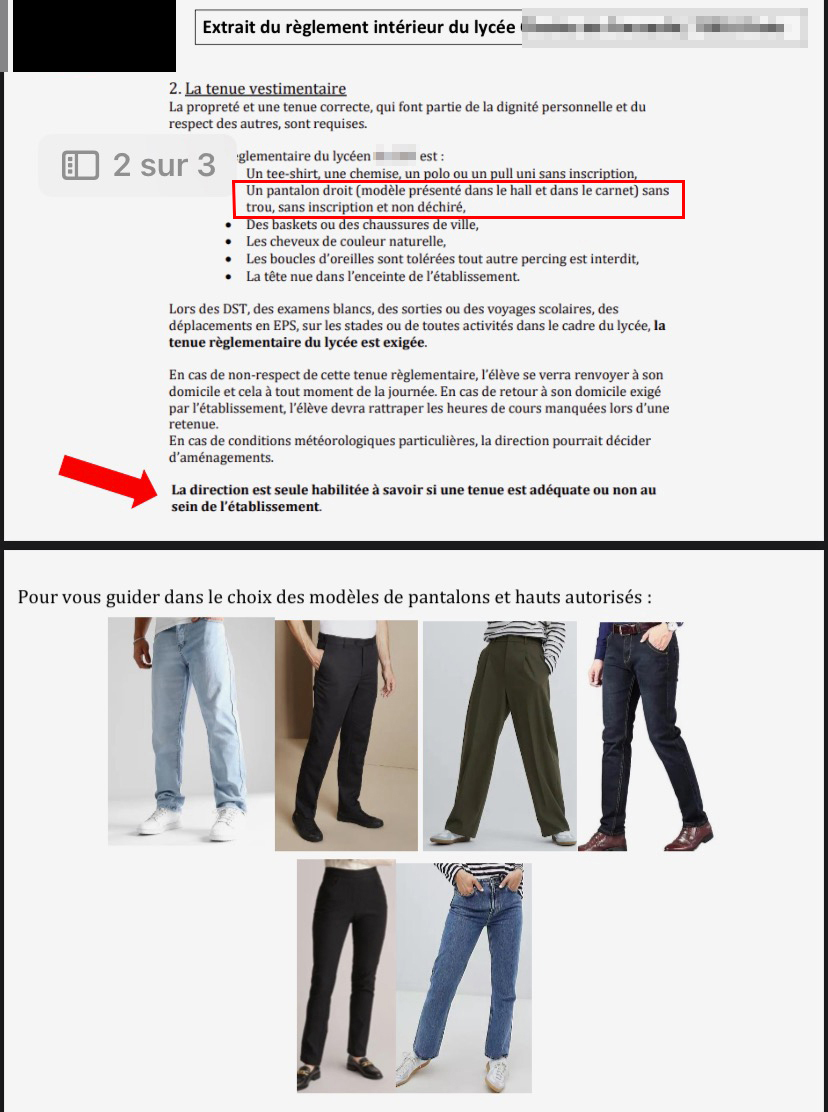 Nain_Portekoi's tweet photo. Nous vivons une époque formidable : il existe un lycée à Paris où, depuis la rentrée, les filles ont interdiction de porter... une jupe ou une robe.
Et je ne parle pas d'une robe ample ou d'une jupe courte, mais de TOUTES les jupes et robes.
Pantalon obligatoire pour toutes. https://t.co/BeZElS8tmz