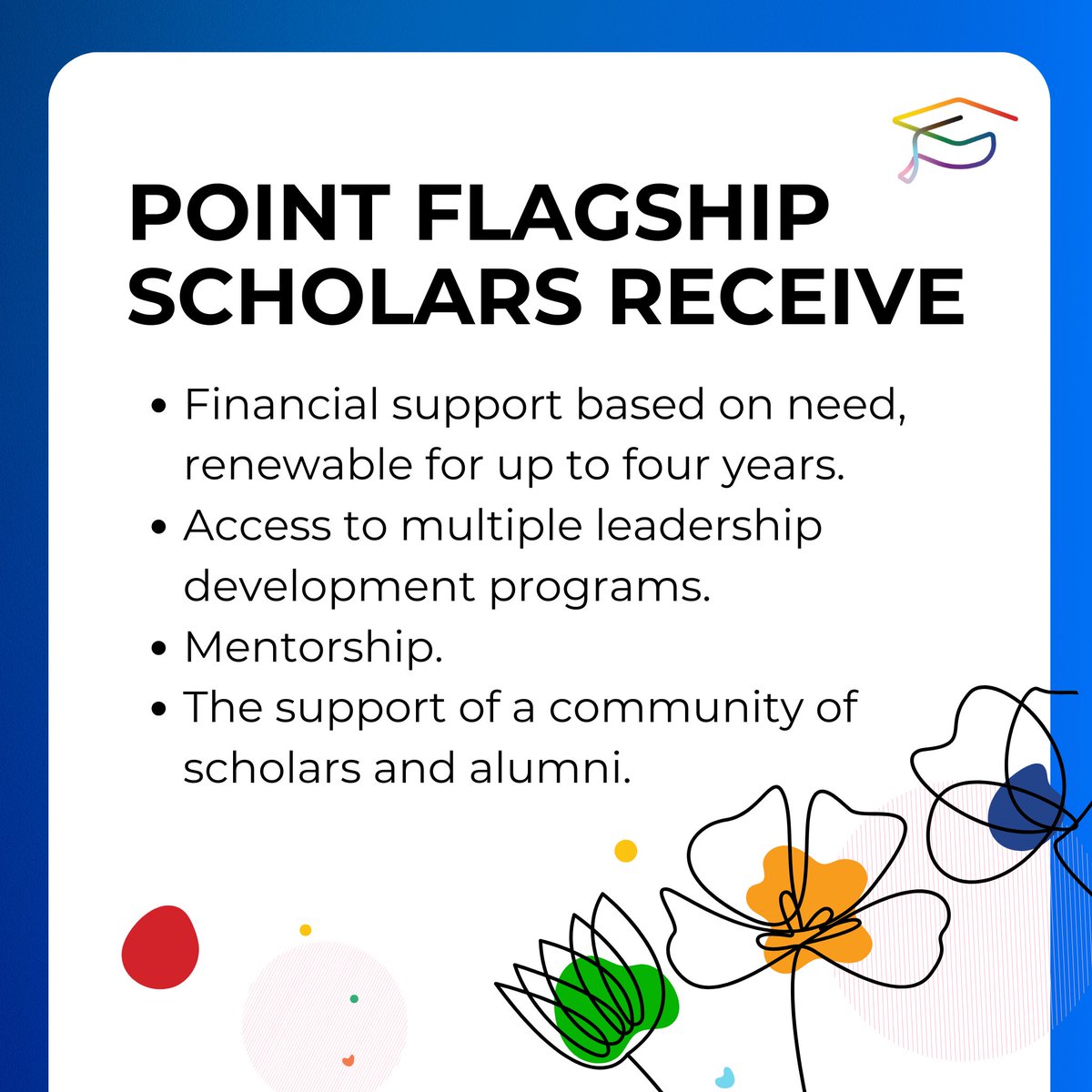 PointFoundation's tweet photo. Are you an LGBTQ undergrad, master’s, or doctoral student? Apply for Point’s Flagship scholarship for up to four years of financial support, leadership programming, mentorship, and community support today at https://t.co/voce9oakVW https://t.co/SCUKSWWXA1