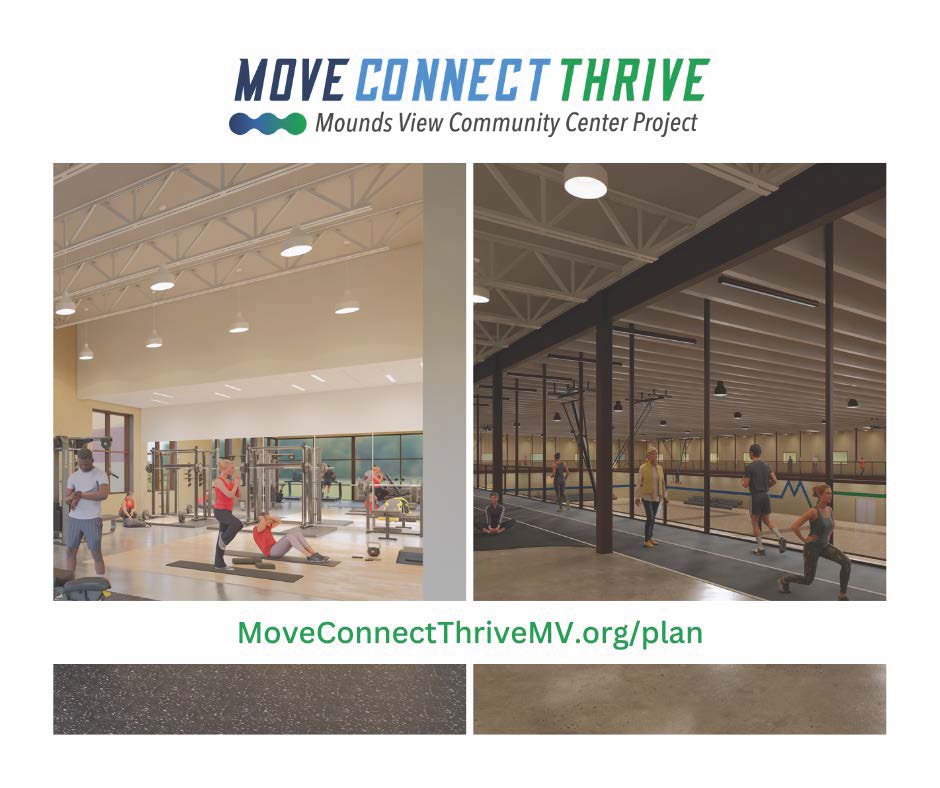 The proposed Mounds View Community Center Project plan includes the addition of three new gymnasiums, an indoor walking track and more. View the full list of proposed enhancements and a site plan at MoveConnectThriveMV.org/plan.
