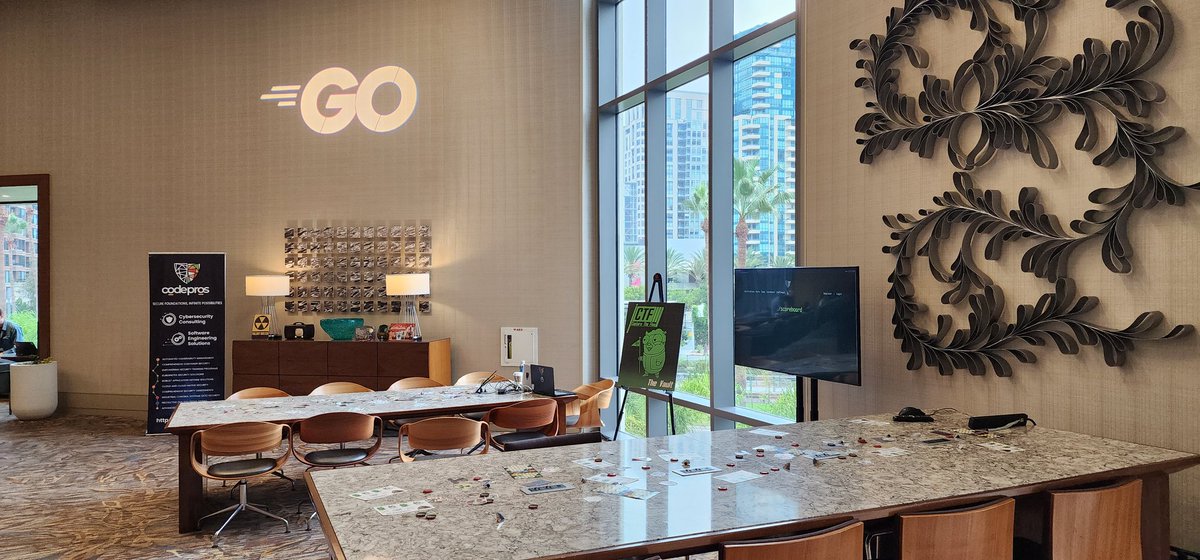 GopherCon's tweet image. Capture the Flag Area is all setup! Come for the Vault-Gopher stickers, stay for the fun!

#ctf #security #gophercon23 #golang @codeprosorg