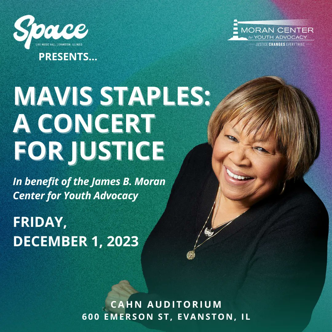 MoranCenter's tweet photo. BIG ANNOUNCEMENT! 🎶 Mavis Staples: A Concert for Justice, co-presented by @evanstonspace, will benefit @morancenter!
🎟️ Ticket pre-sale starts tomorrow, 10/27 at 10 a.m. : https://t.co/Sk7Qh634LX
Use Code: FALL
#RestorativeJustice #JusticeRenews #ConcertforJustice https://t.co/SamfA4I8FT