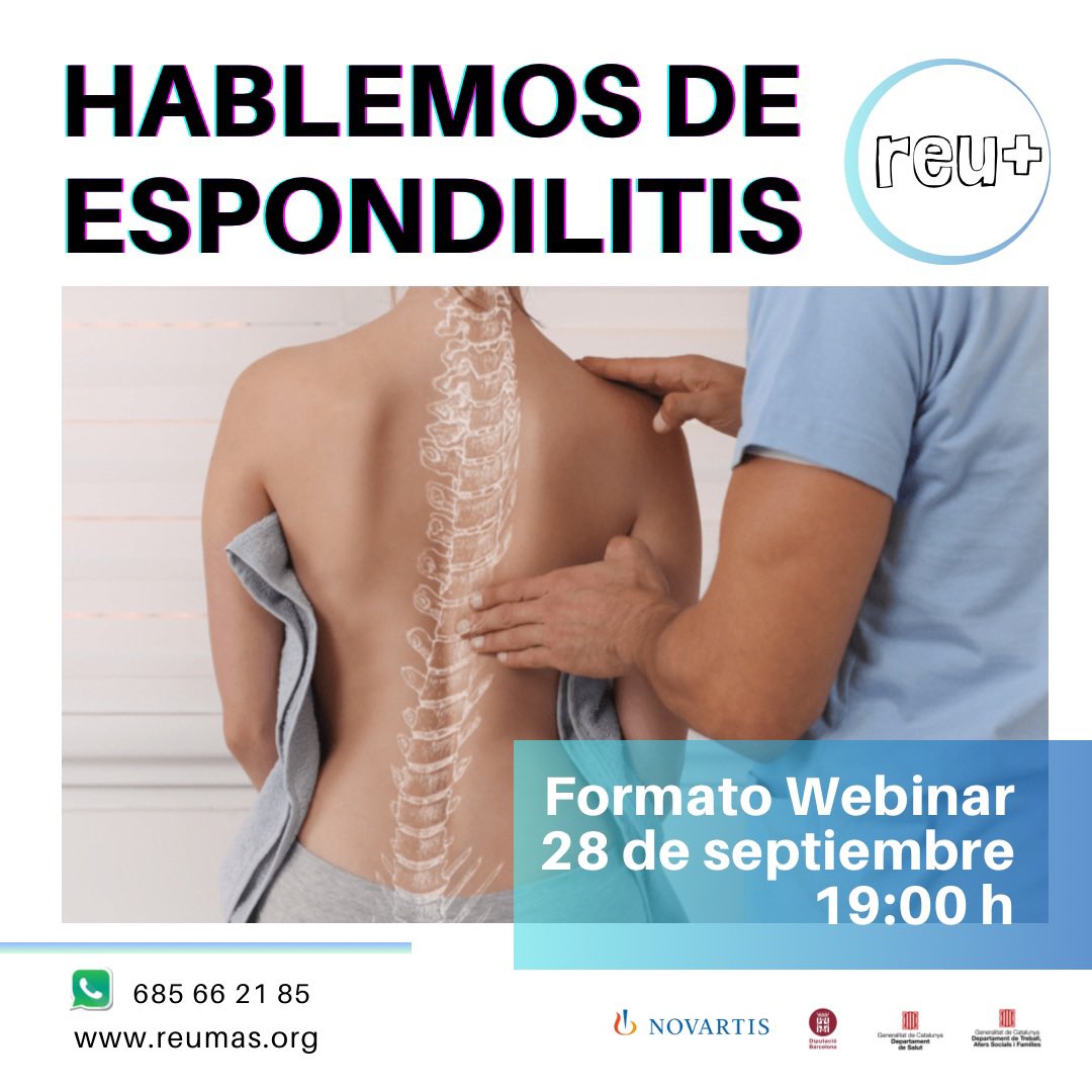 reu_mas's tweet photo. #Webinar HABLEMOS DE ESPONDILITIS
👉🏼 Conoce las claves, recursos y recomendaciones para convivir con #Espondilitis y #Dolor

Inscripción gratuita en:
https://t.co/TCWrVHz4D2 https://t.co/VYgbYToyBf