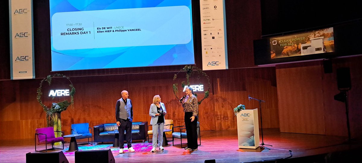 AVERE_EU's tweet image. Our first day of conference is now coming to a close. 

Day 1 of AEC2023 ends with the closing remarks of Els de Wit, Chair of the UNECE Working Party on Transport Trends and Economics, flagging how we can &quot;frogleap&quot; the  #emobility transition if we #JoinForcesfor2035.