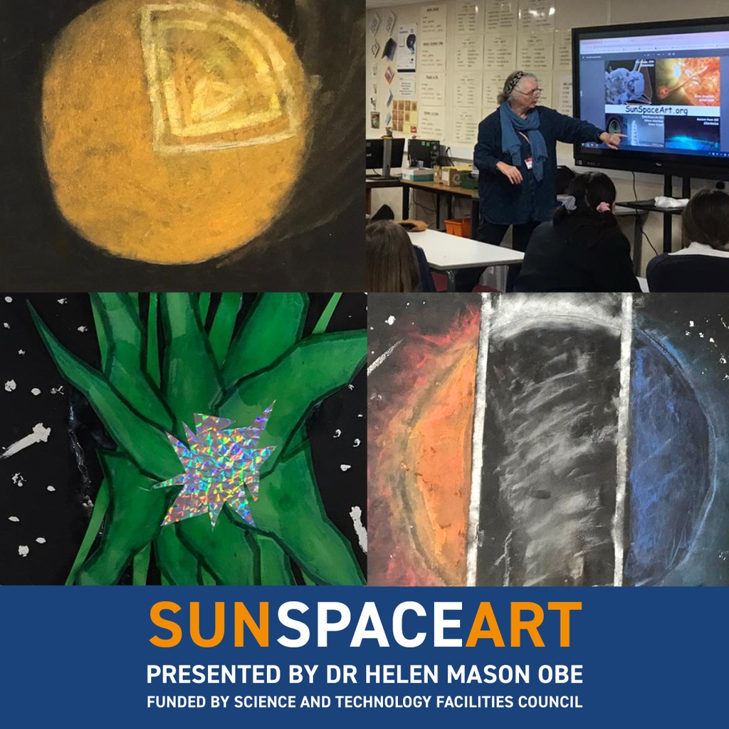 Fantastic artwork being produced at the SunSpaceArt workshop delivered by Dr Helen Mason OBE - definitely showing how science and creativity can shine together ☀️💡
⁠
#creatingconnections #NewCreativeClass
@KBSFRB @ucb_news @EskdaleSchool @Helen_hm11 @STFC_Matters