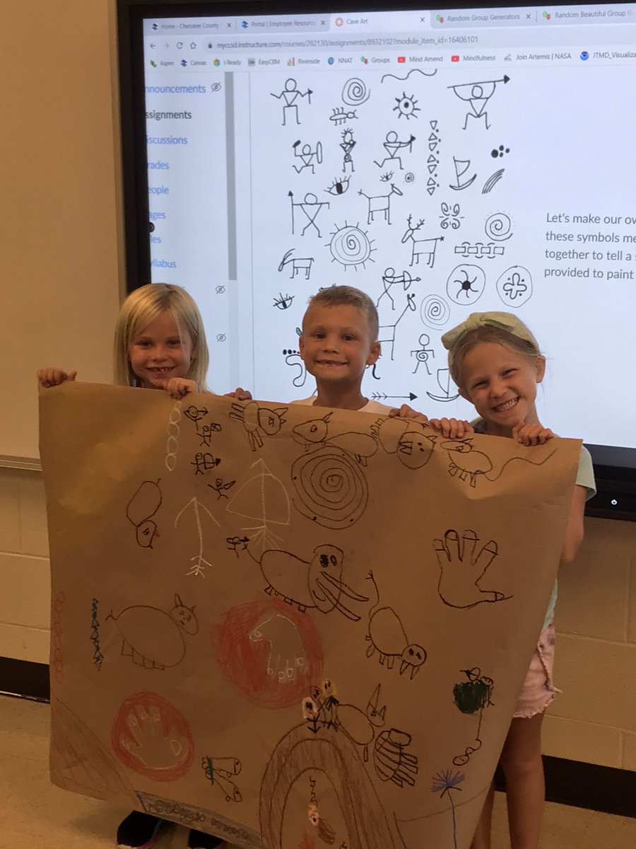 After completing a “See, Think, Wonder” critical thinking routine on 35,000 year old paintings in the  Chauvet caves in France, 1st grade AIMers created their own cave art stories <a href="/ClarkCreekSTEM/">Joey Moss</a> 🎨