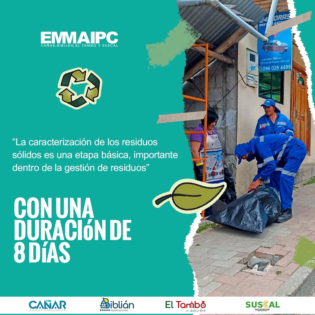 emmaipc's tweet photo. #Emmaipc ♻️
Esta semana iniciamos la caracterización de los desechos sólidos generados en #Cañar , #Biblián, #ElTambo y #Suscal.🗑️🚮 https://t.co/4lyJh3OcoD