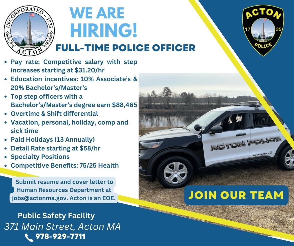 Are you or someone you know interested in a career in law enforcement?  The Acton Police Department is hiring Police Officers! 
buff.ly/3ZtGhMB