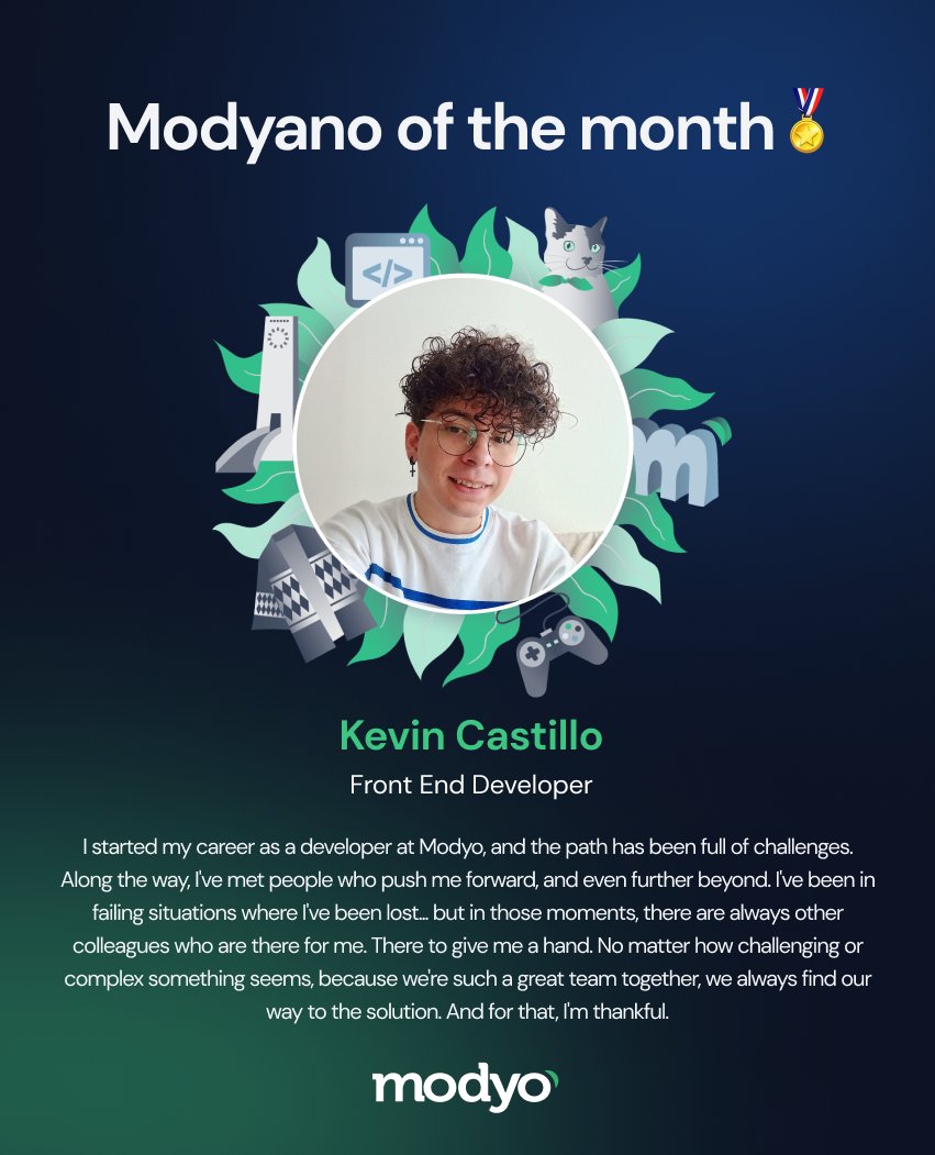 Today we celebrate Kevin, our Modyano of the month! He’s known for his problem-solving skills 🧰, effective communication 🫂 and an unsurpassed collaborative spirit. He’s also known for his focus on continuous improvement and self-learning as a constant source of inspiration.