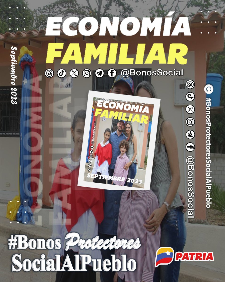 🚨 #AHORA: Inicia la entrega del Bono #EconomíaFamiliar (septiembre 2023) a través del Sistema @CarnetDLaPatria enviado por nuestro Pdte. @NicolasMaduro ✅ Monto en Bs. 99,00 @BonosSocial #DiálogoSoberano