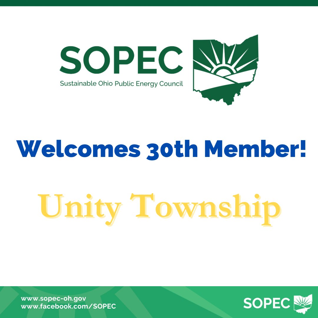 We’re excited to welcome Unity Township to SOPEC! Electric aggregation coming soon!