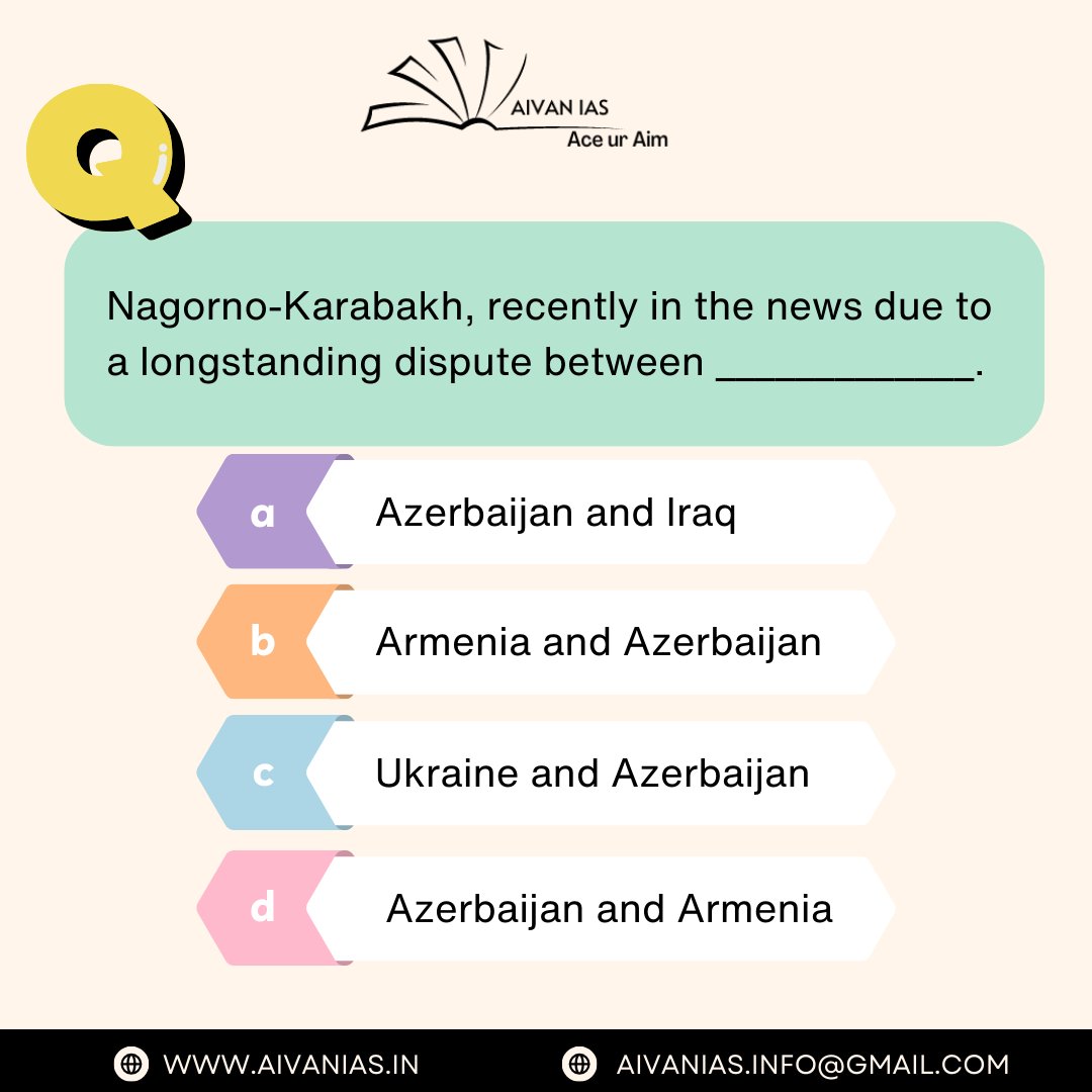 Nagorno-Karabakh, recently in the news due to a longstanding dispute between _____________.
.
.
Comment below the correct answer:
UPSC | IAS | IPS | IFS |
#aivanias #upsc #upscmotivation #ips #ifs
Follow @aivanias
.#aivanias
#labasnaa #upscpathshala #memes #upscale #upscaleresale