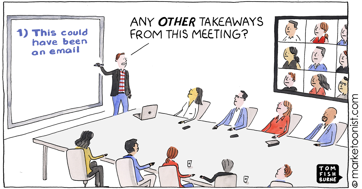 Bloated meetings waste time. We need better norms:

-Include people with relevant expertise &amp; authority
-Update others electronically after
-Give permission to decline
-Invite active participation

If your voice isn't needed, your attendance isn't needed.

link.chtbl.com/RTAdam