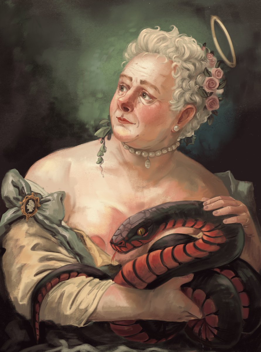 An (not so young) Angel With Their Snake (A GO parody repaint of A Young Woman With a Macaw by Giovanni Battista Tiepolo) #GoodOmensFanArt