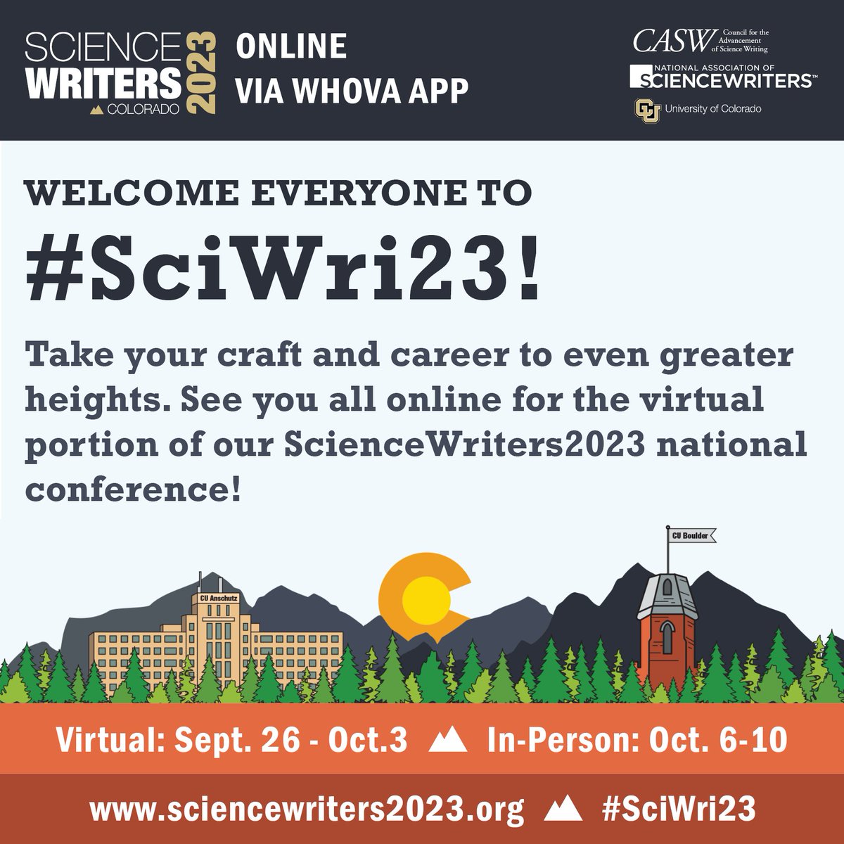 ScienceWriters's tweet photo. Welcome everyone to the online portion of our #SciWri23 annual meeting! Attendees, be sure to complete your Whova setup and read our event code of conduct.

Whova: https://t.co/SvOPBAens2
Program: https://t.co/qqfodDNKcX
Policies: https://t.co/uSux52NFzX https://t.co/FT4RL5sjJC