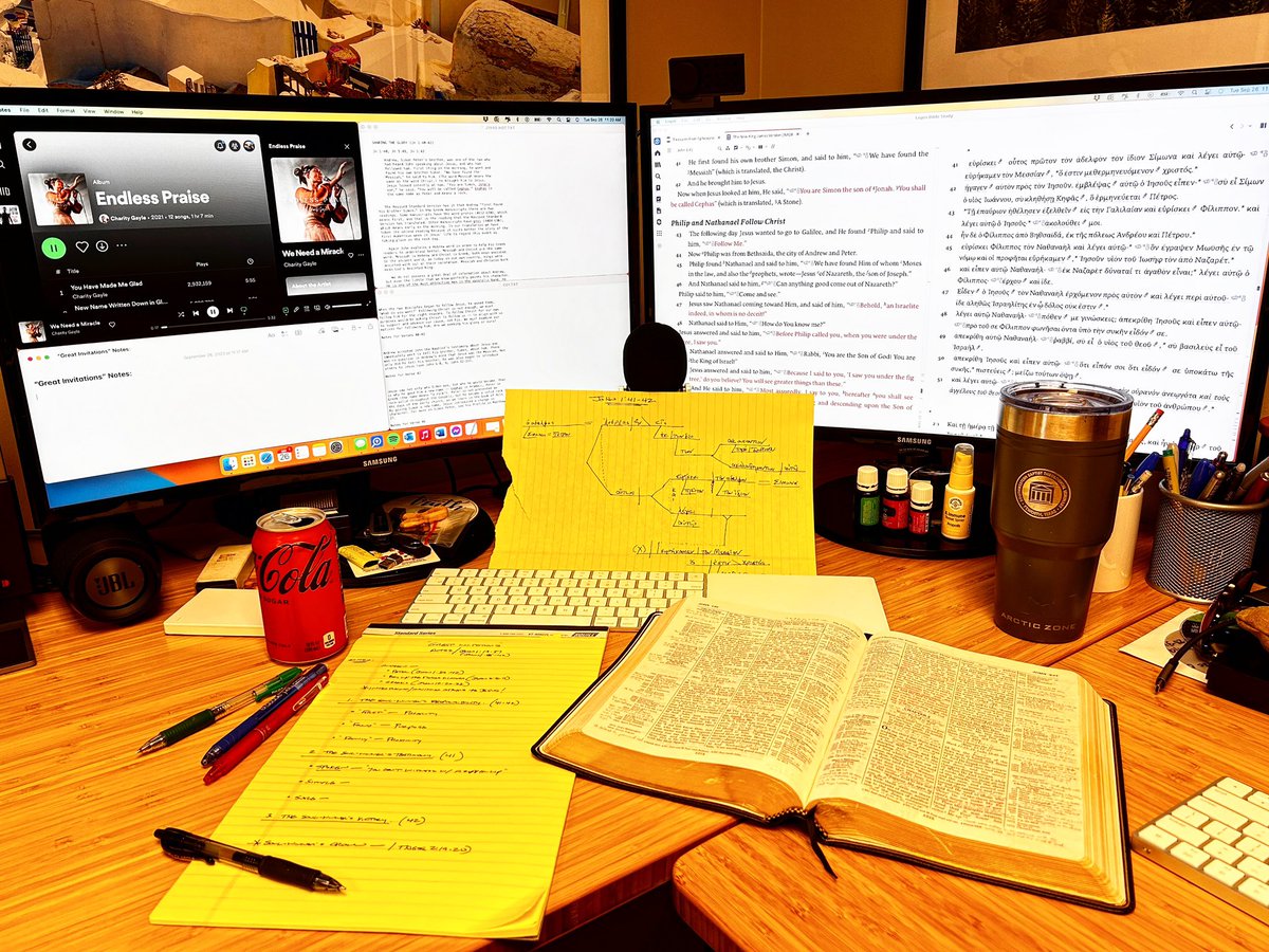 DrBradWhitt's tweet photo. It's Tuesday but Sunday's coming. This is how it usually begins. An open Bible, sentence diagramming, commentary spadework, and a starting outline and flow for the sermon. 

And this, 2-3 times a week. ;-) The best calling in the world!

#preaching #exposition #textdriven https://t.co/lUe3RyJFD7
