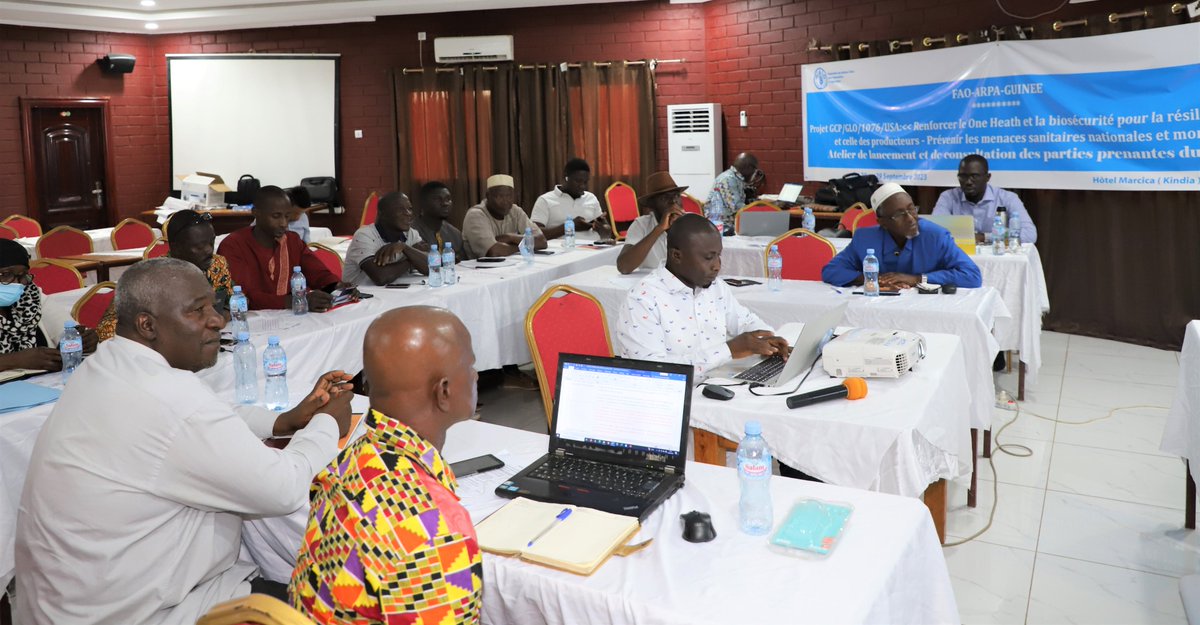 FAOGuinee's tweet photo. #Kindia : Développement en cours des modalités de mise en œuvre du plan de travail de la première année du projet FAO/ARPA (GCP/GLO/1076/USA) en collaboration avec les parties prenantes. #OneHelth @FAOLivestock @Health4Animals https://t.co/67DjSVHOxt